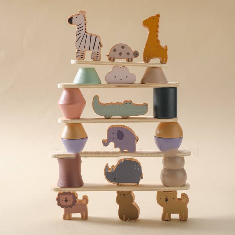 Montessori Wooden Animal Stacking Toy — Balance Blocks for Toddlers 1-3