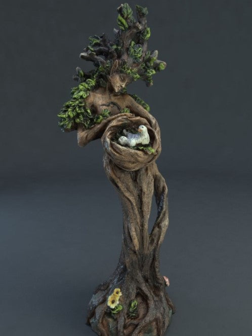 Forest Goddess Sculpture — Hand-Painted Tree Spirit & Bird Garden Statue