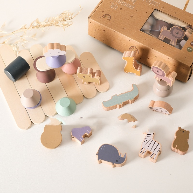 Montessori Wooden Animal Stacking Toy — Balance Blocks for Toddlers 1-3