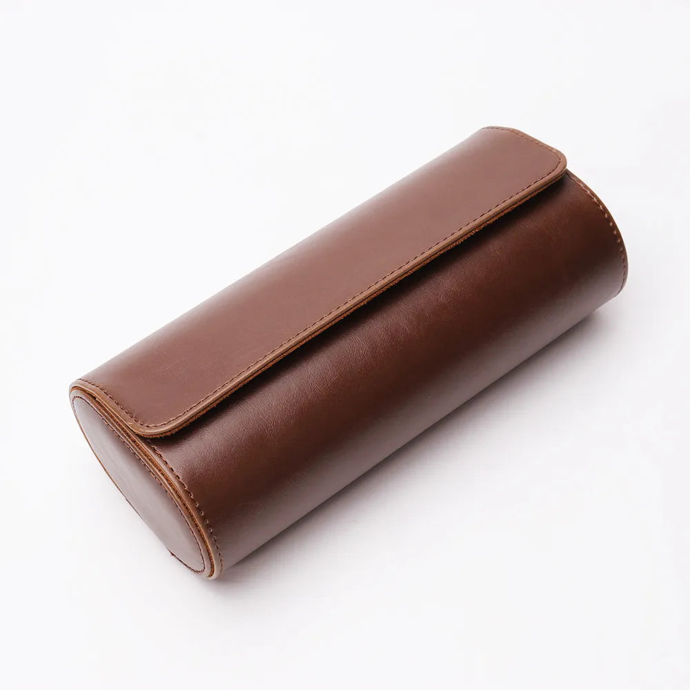 3-Slot Leather Travel Watch Case — Portable Watch Box for Men