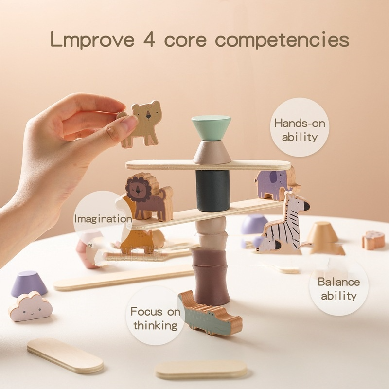 Montessori Wooden Animal Stacking Toy — Balance Blocks for Toddlers 1-3