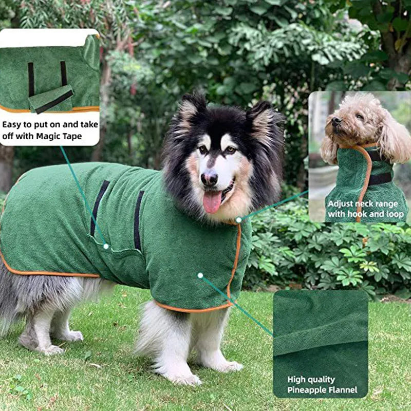 Quick-Dry Dog Bathrobe — Super-Absorbent Microfiber Drying Towel Robe