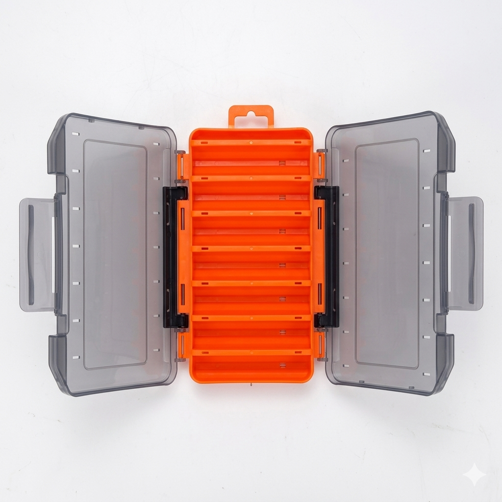 Double-Sided Fishing Tackle Box — 14-Compartment Waterproof Lure Organizer
