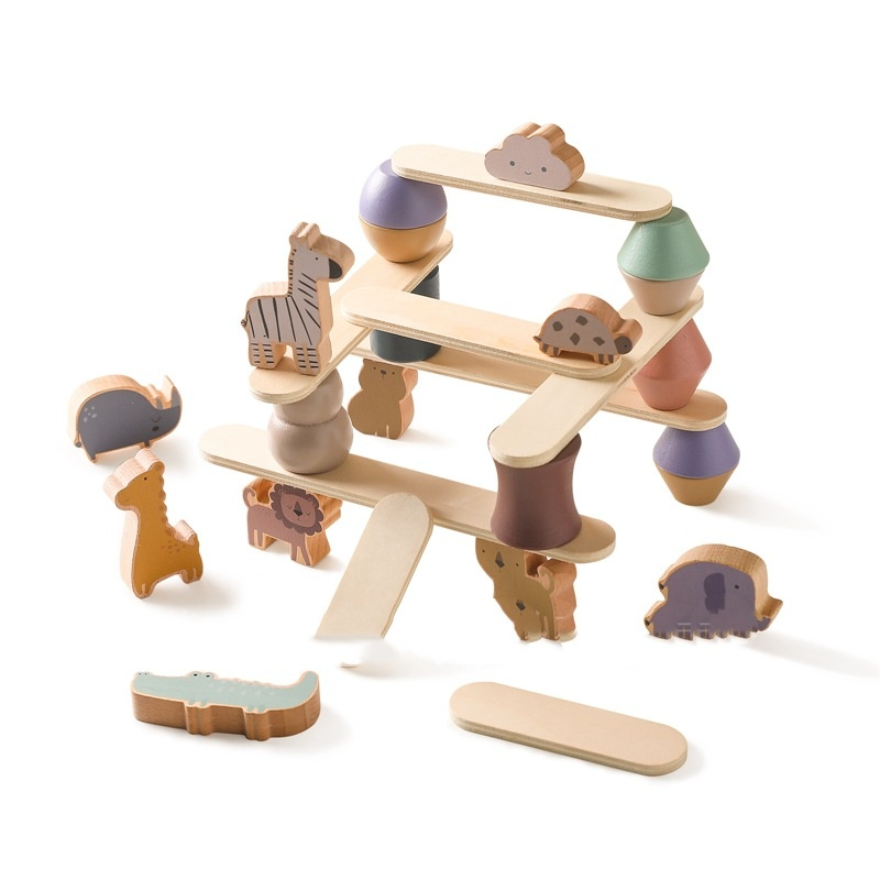 Montessori Wooden Animal Stacking Toy — Balance Blocks for Toddlers 1-3