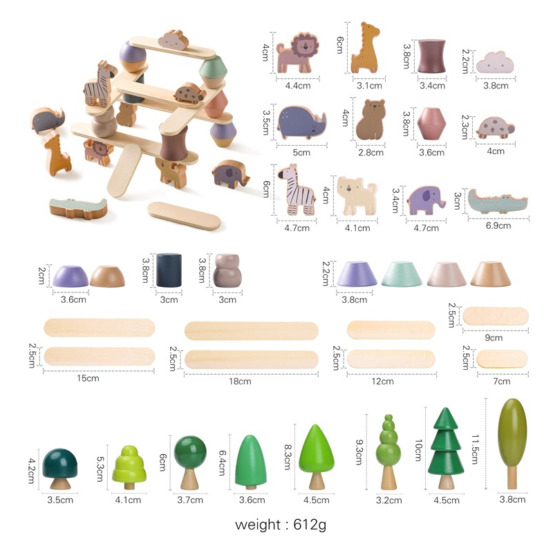 Montessori Wooden Animal Stacking Toy — Balance Blocks for Toddlers 1-3