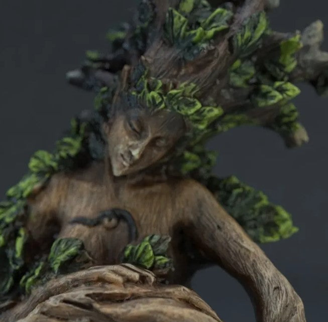 Forest Goddess Sculpture — Hand-Painted Tree Spirit & Bird Garden Statue