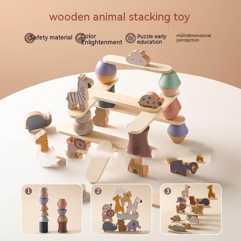 Montessori Wooden Animal Stacking Toy — Balance Blocks for Toddlers 1-3